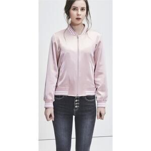 Blanc & Eclare Brooke Pink Satin-like Bomber Jacket Striped Ribbed Trim Size 1